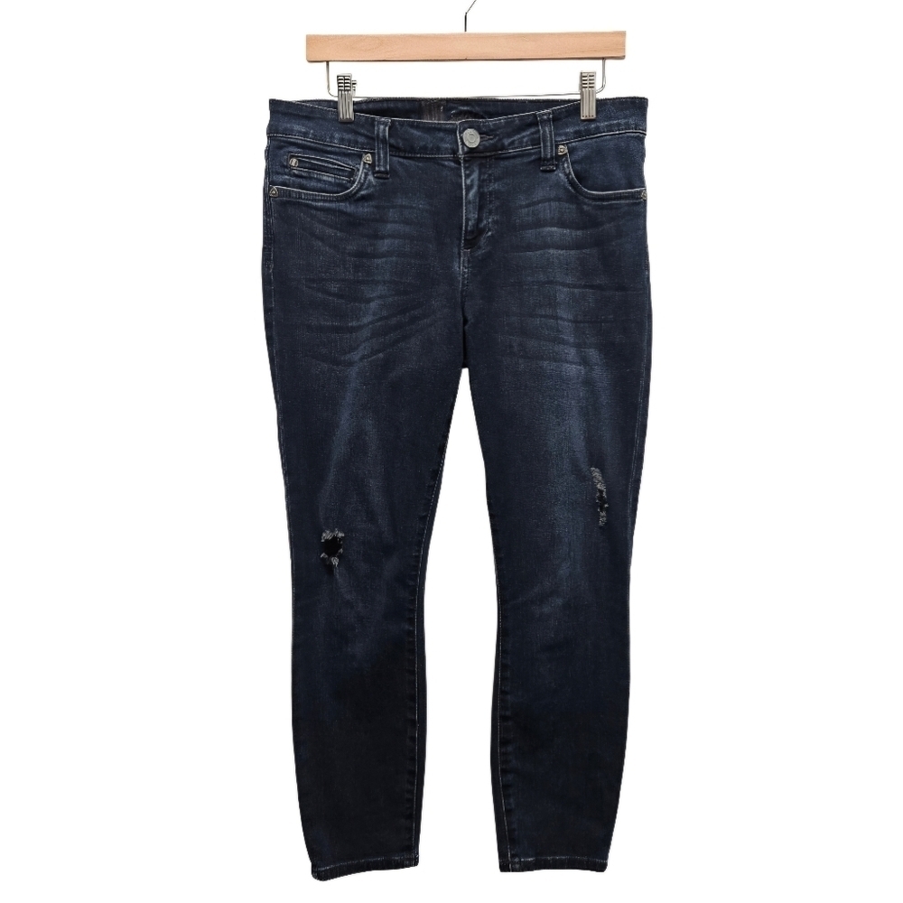 0092 Kut From the Kloth KFTK Distressed Dark Wash Jeans Crop Size 10 Denim